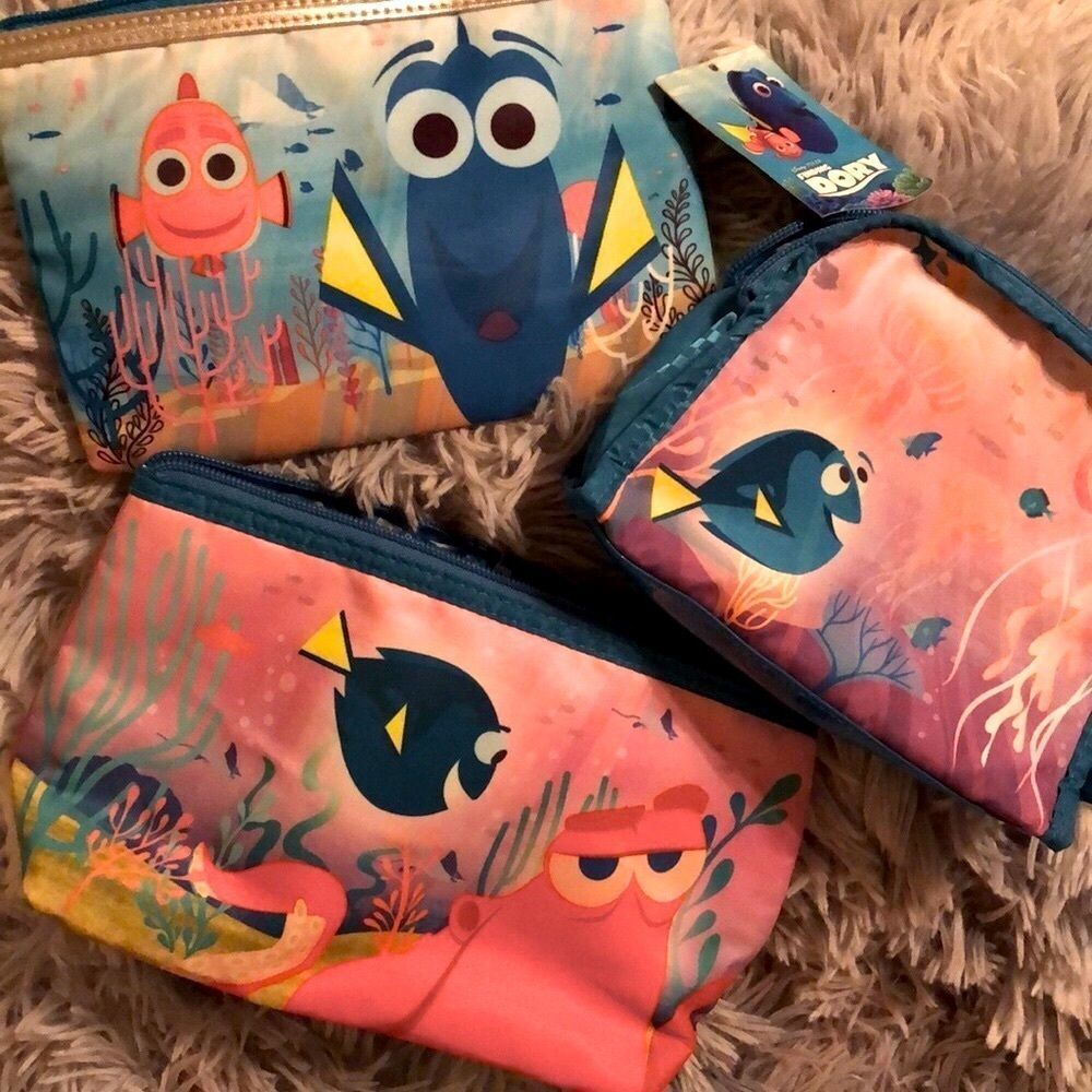 Disney Dory Finding Nemo Set Wristlet Nylon Cosmetics/Makeup Pouches/Travel Bags
